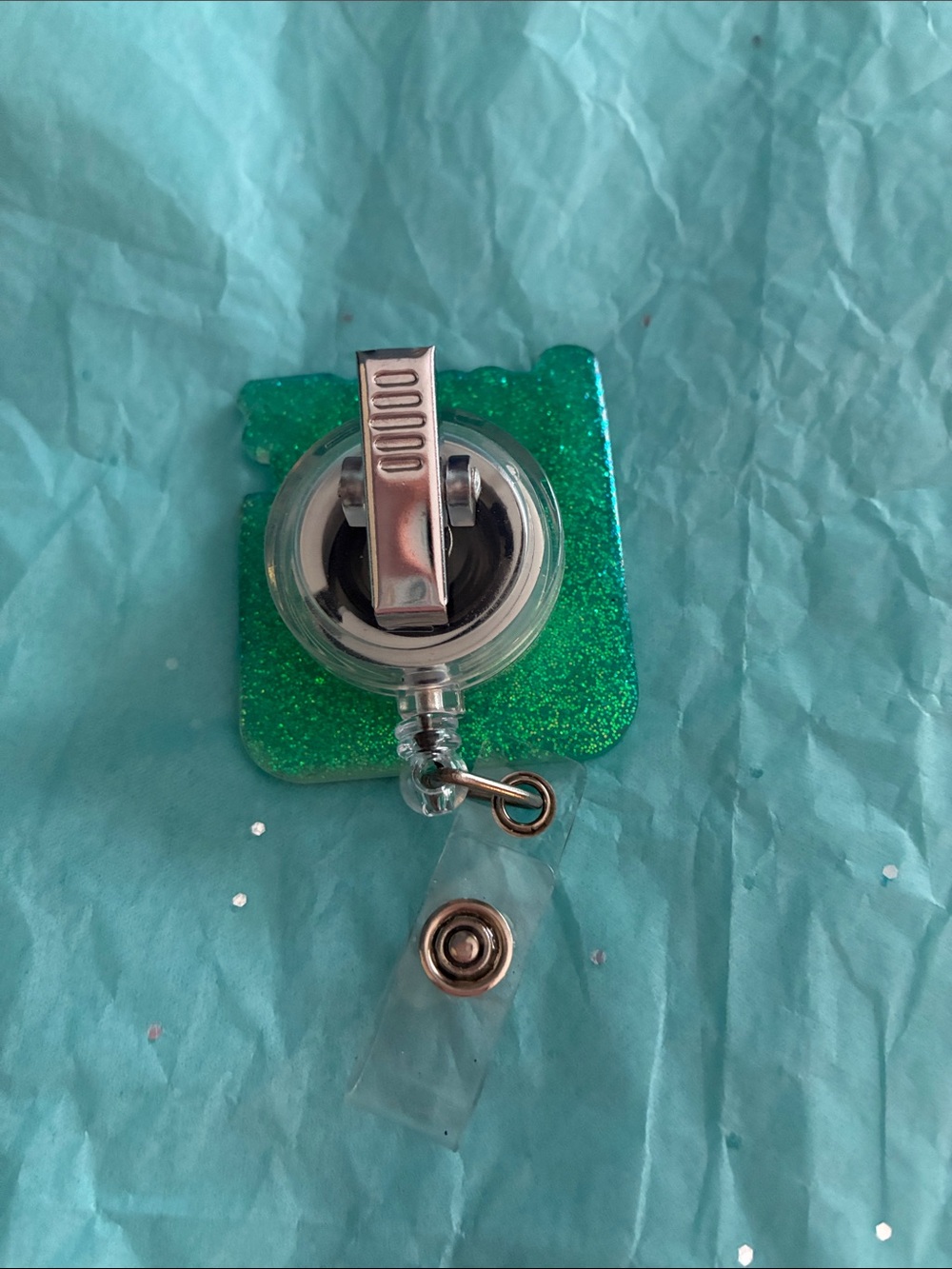 Green Glitter "LOVE" Dog Badge Reel/Lanyard - Picture 3 of 4